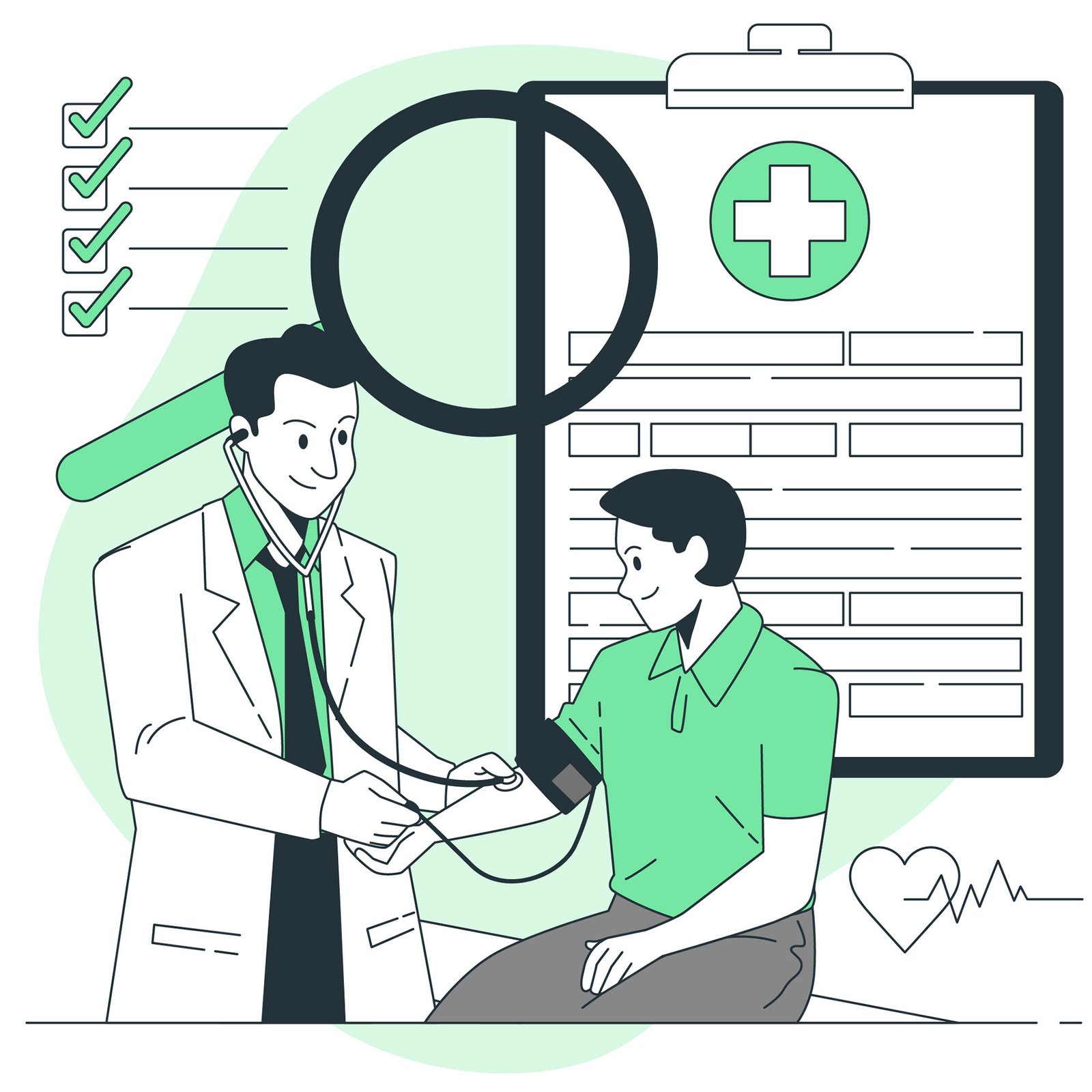 Illustrazione di un check-up regolare dal medico